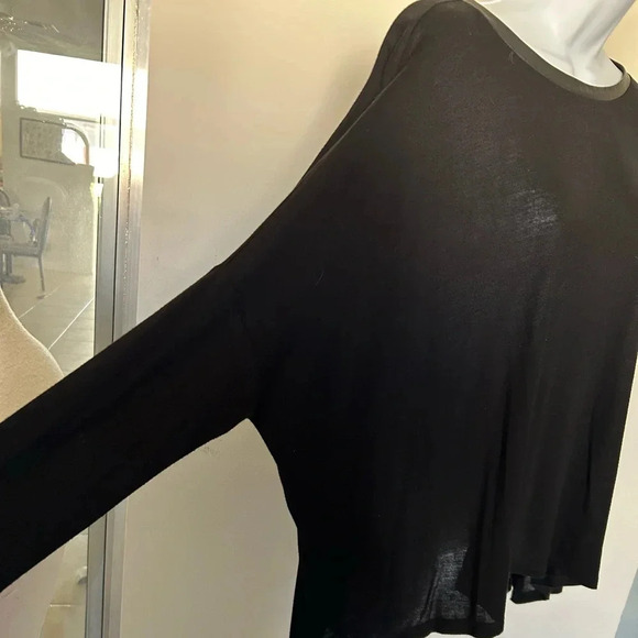 Enza Costa black boxy top lamb leather trim long sleeve Size M - Picture 5 of 8